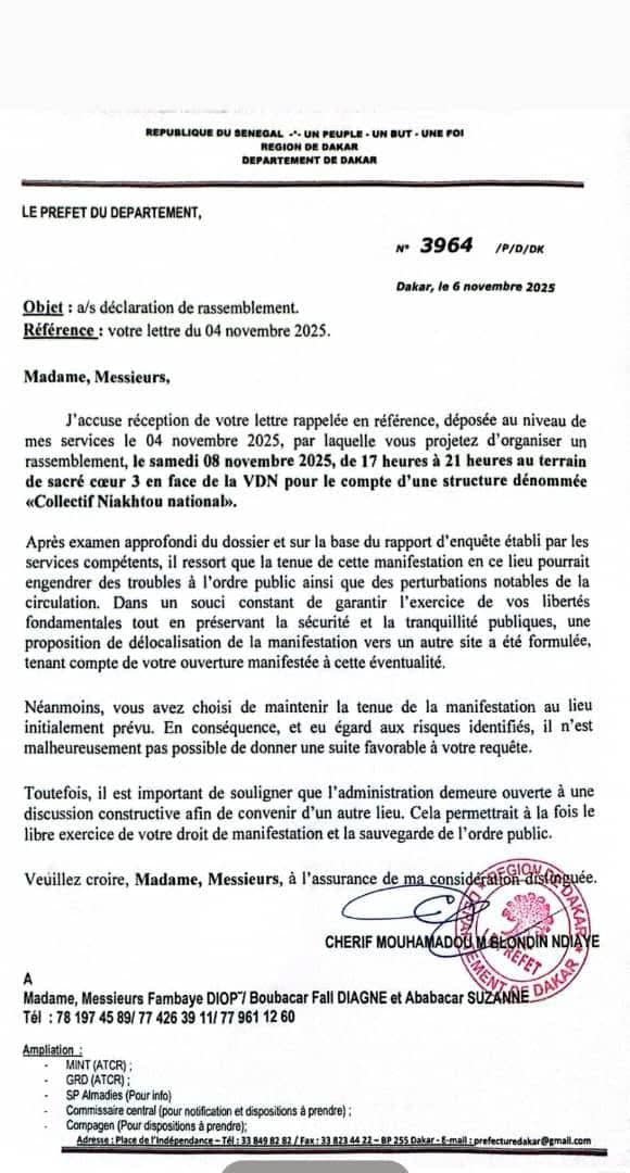 IMG-20251107-WA00821 « Niakhtou national » : Le préfet de Dakar s’oppose à la tenue du rassemblement au terrain Sacré-Cœur